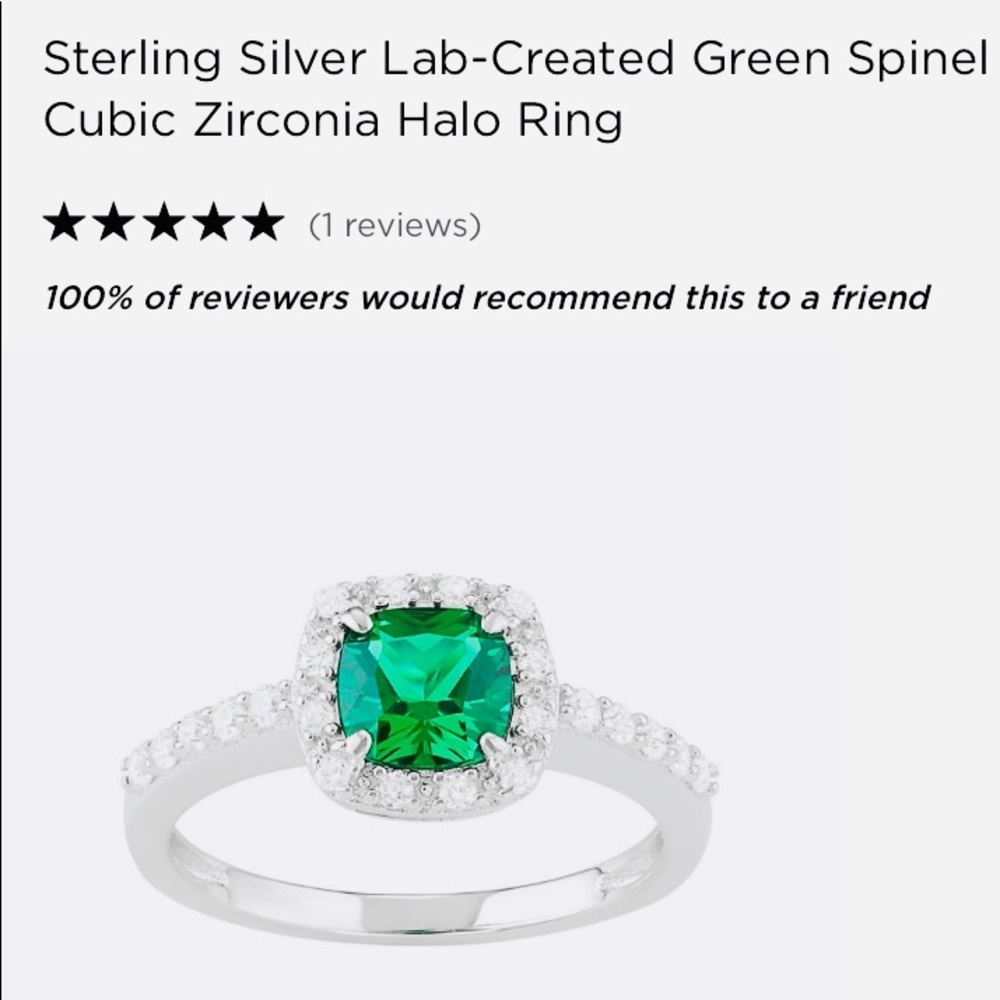 Silver and emerald cushion cut halo pave ring sz7